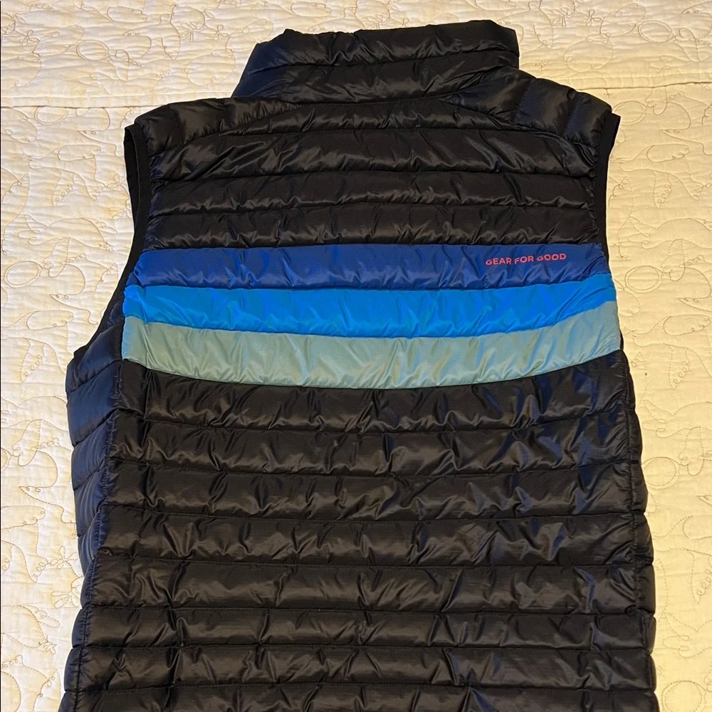 Cotopaxi Black and Blue Puffer Vest with Green Stripe - Picture 4 of 6